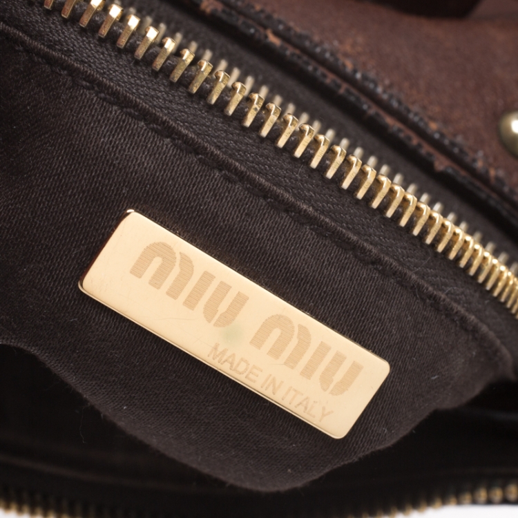 Pre Owned Miu Miu Brown Leather Studded Hobo