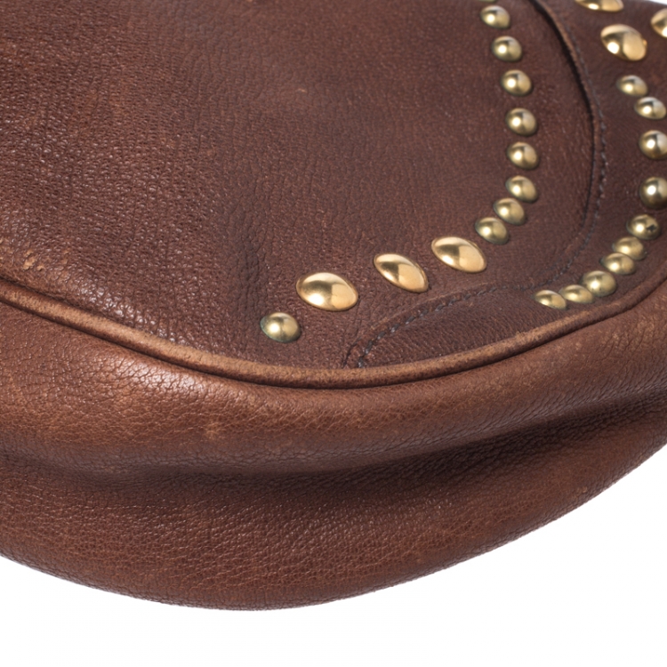 Pre Owned Miu Miu Brown Leather Studded Hobo