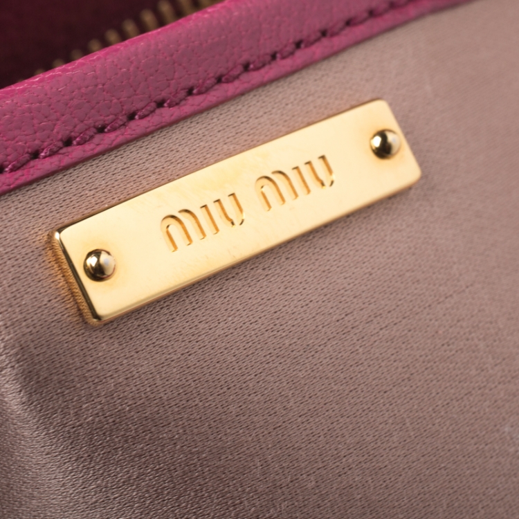Pre Owned Miu Miu Pink/Magenta Leather Zip Satchel