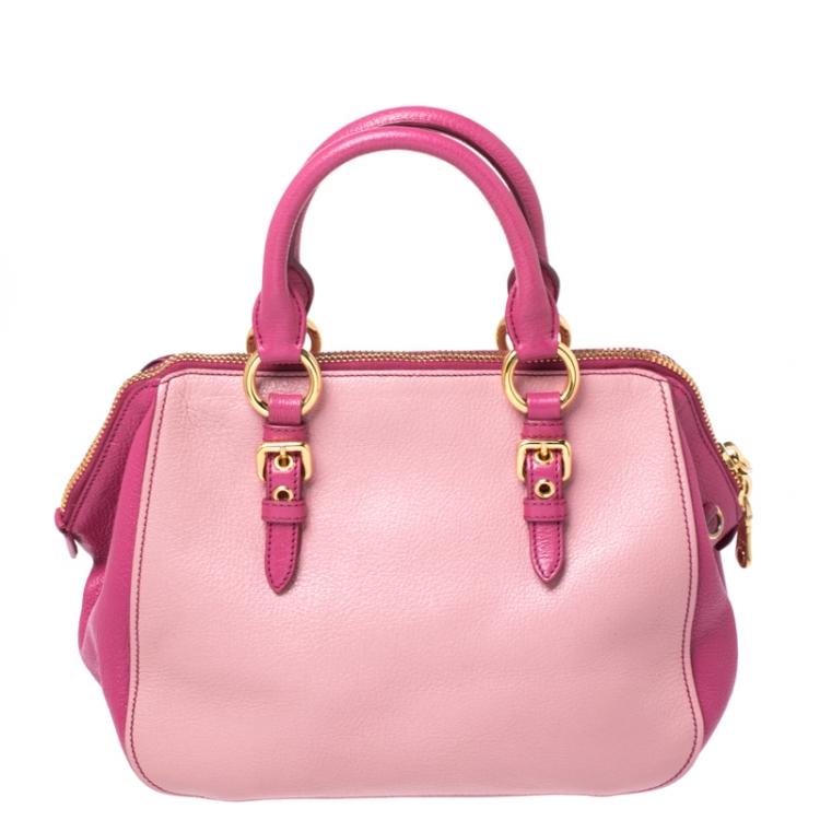 Pre Owned Miu Miu Pink/Magenta Leather Zip Satchel