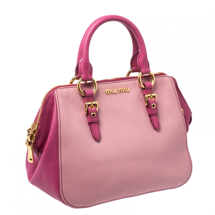 Pre Owned Miu Miu Pink/Magenta Leather Zip Satchel