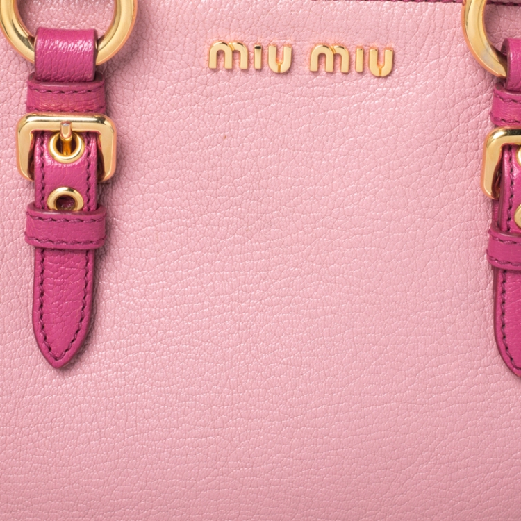 Pre Owned Miu Miu Pink/Magenta Leather Zip Satchel