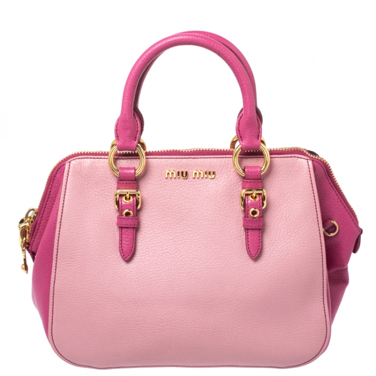Pre Owned Miu Miu Pink/Magenta Leather Zip Satchel