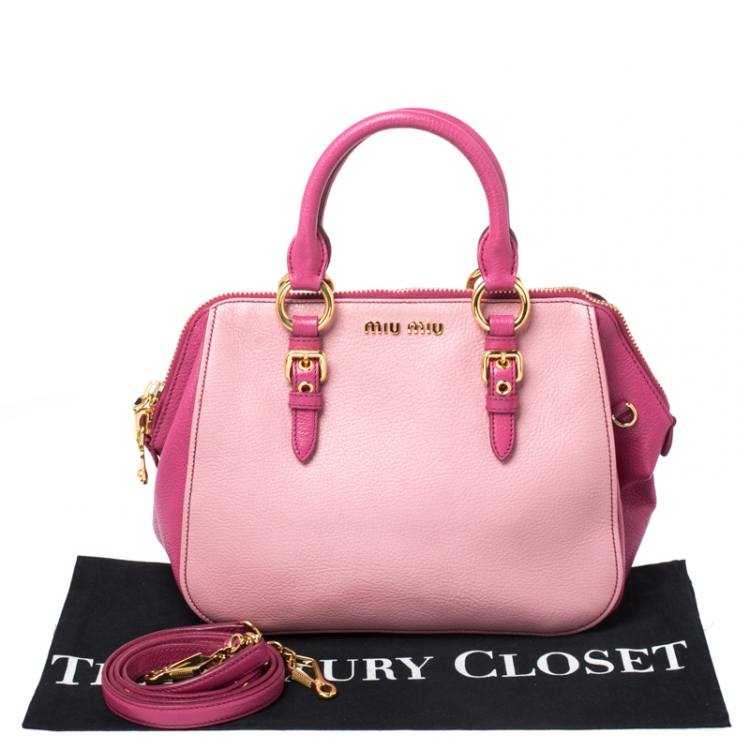 Pre Owned Miu Miu Pink/Magenta Leather Zip Satchel