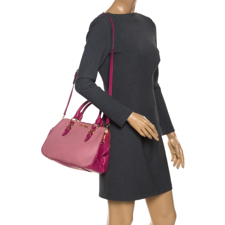 Pre Owned Miu Miu Pink/Magenta Leather Zip Satchel