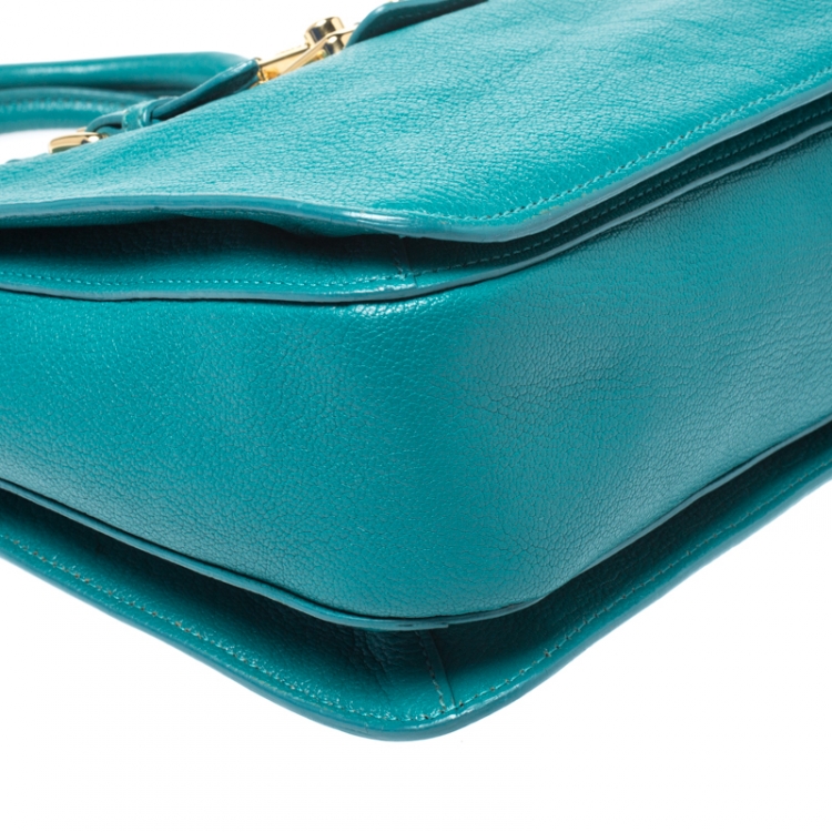 Pre Owned Miu Miu Blue Leather Medium Madras Tote