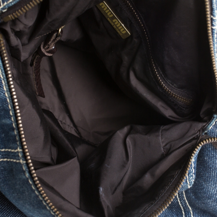 Pre Owned Miu Miu Blue/Brown Denim and Leather Satchel