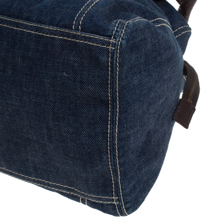 Pre Owned Miu Miu Blue/Brown Denim and Leather Satchel