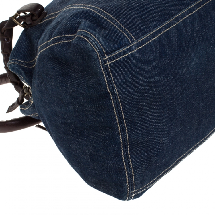 Pre Owned Miu Miu Blue/Brown Denim and Leather Satchel