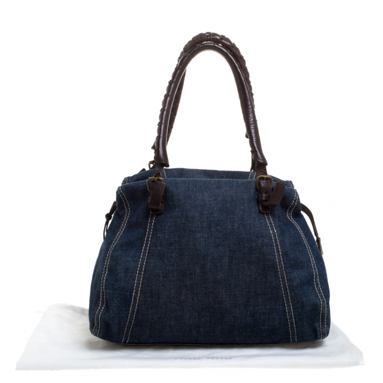 Pre Owned Miu Miu Blue/Brown Denim and Leather Satchel