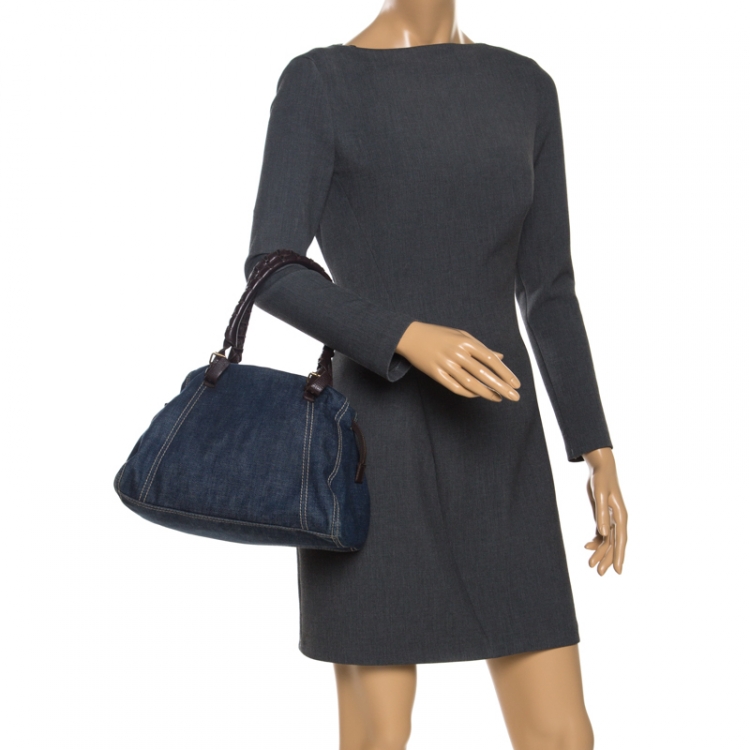 Pre Owned Miu Miu Blue/Brown Denim and Leather Satchel