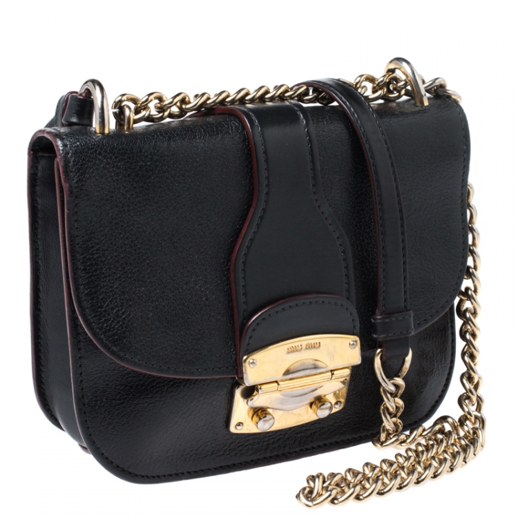 Pre Owned Miu Miu Black Leather Chain Shoulder Bag