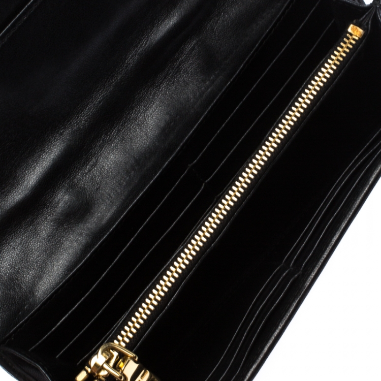 Pre Owned Miu Miu Black/Blue Nappa Matelasse Leather Biker Flap Wallet