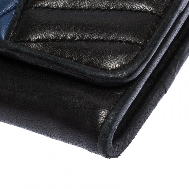 Pre Owned Miu Miu Black/Blue Nappa Matelasse Leather Biker Flap Wallet