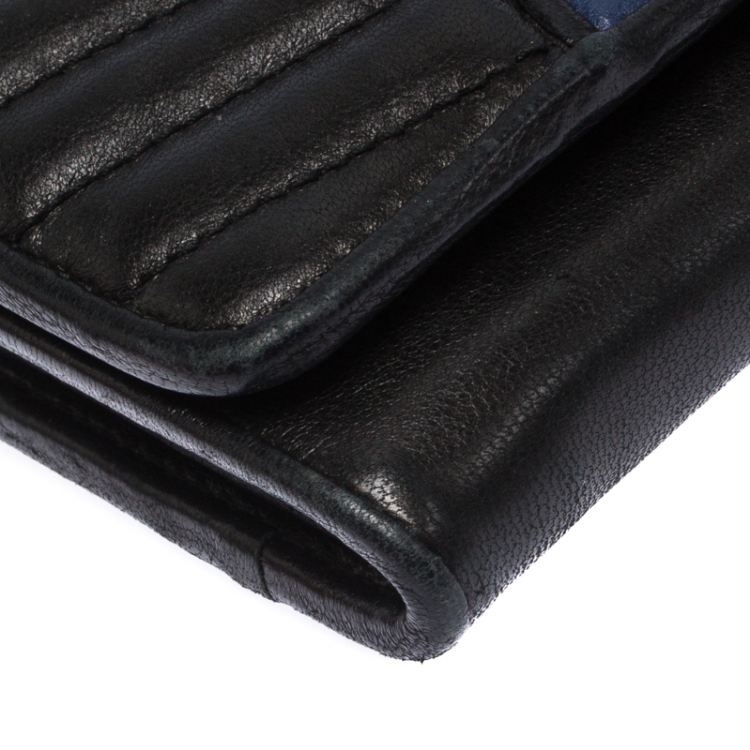 Pre Owned Miu Miu Black/Blue Nappa Matelasse Leather Biker Flap Wallet