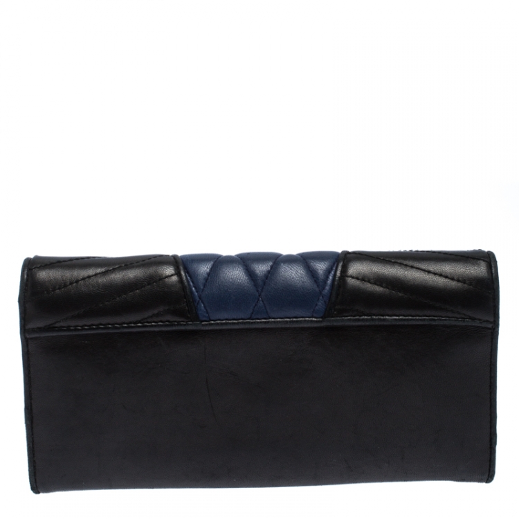 Pre Owned Miu Miu Black/Blue Nappa Matelasse Leather Biker Flap Wallet
