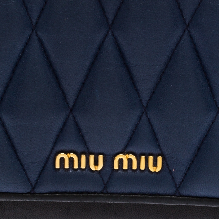 Pre Owned Miu Miu Black/Blue Nappa Matelasse Leather Biker Flap Wallet
