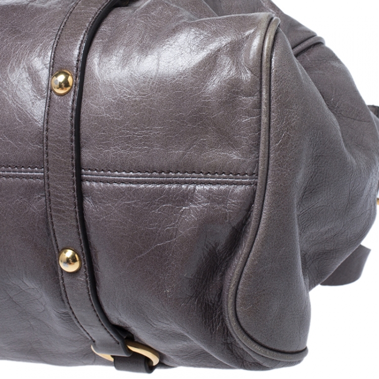 Pre Owned Miu Miu Dark Grey Vitello Lux Leather Bow Satchel