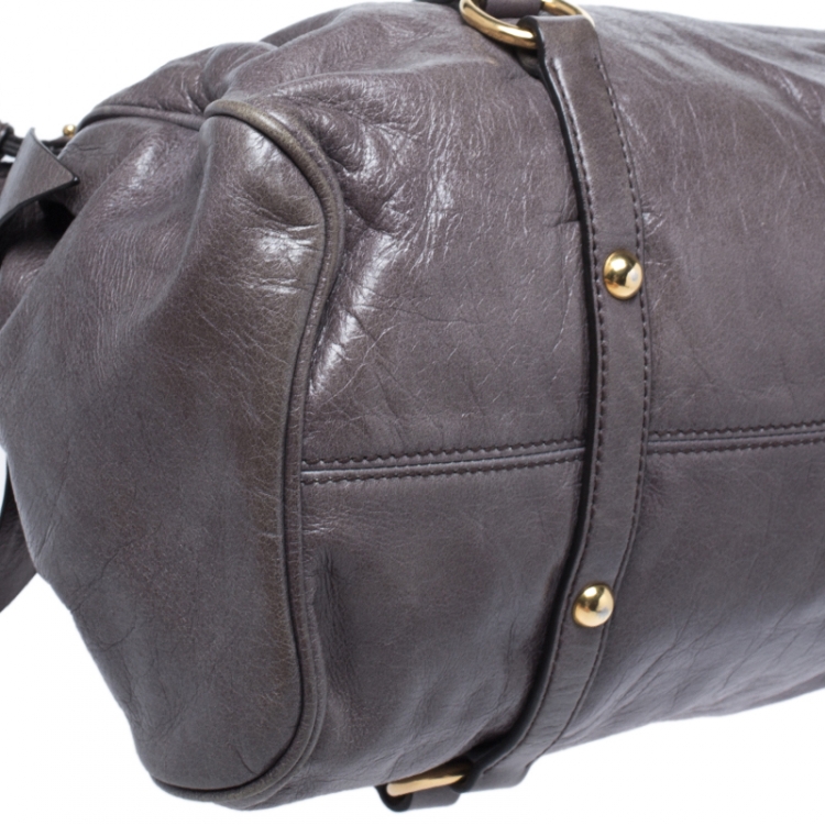 Pre Owned Miu Miu Dark Grey Vitello Lux Leather Bow Satchel