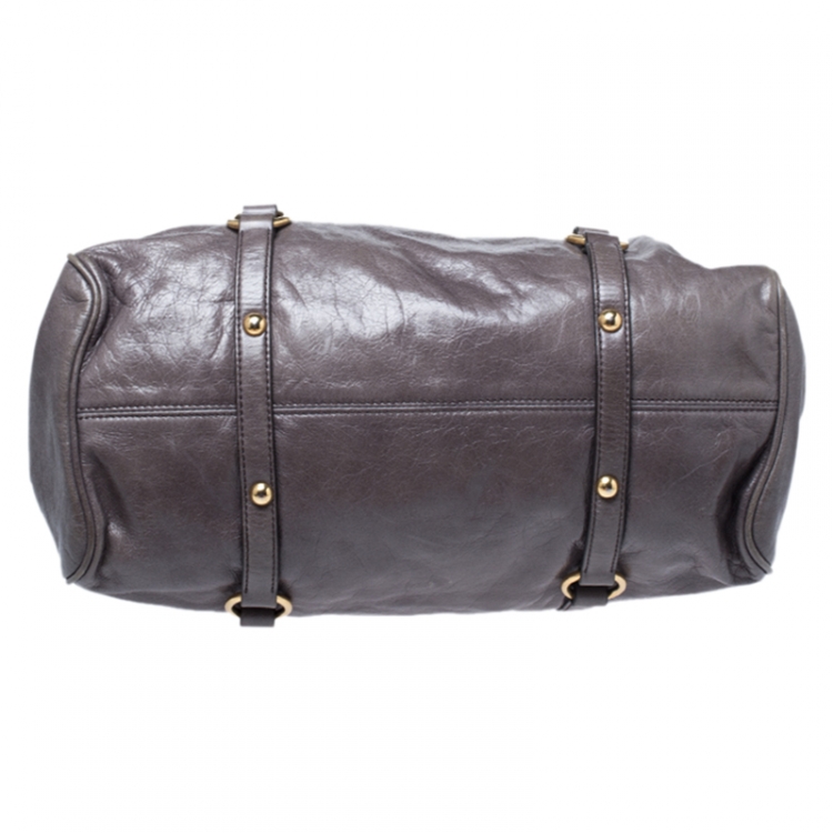 Pre Owned Miu Miu Dark Grey Vitello Lux Leather Bow Satchel