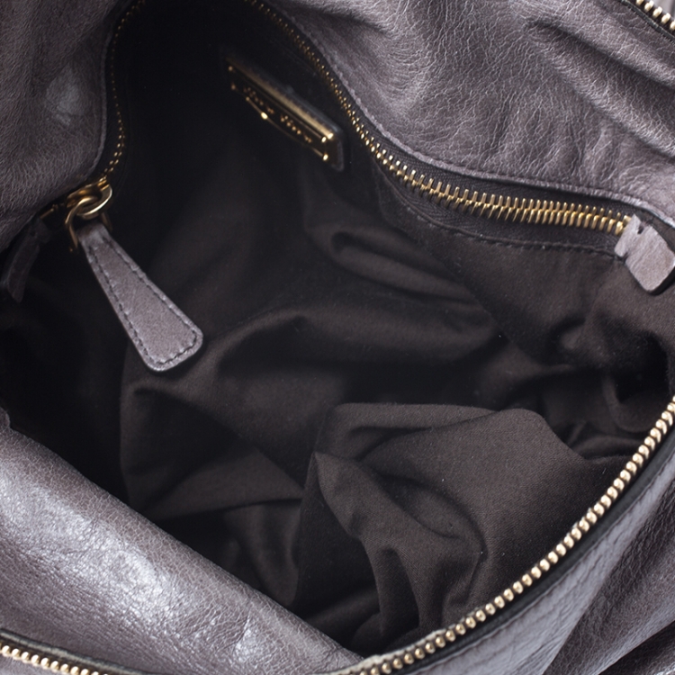 Pre Owned Miu Miu Dark Grey Vitello Lux Leather Bow Satchel