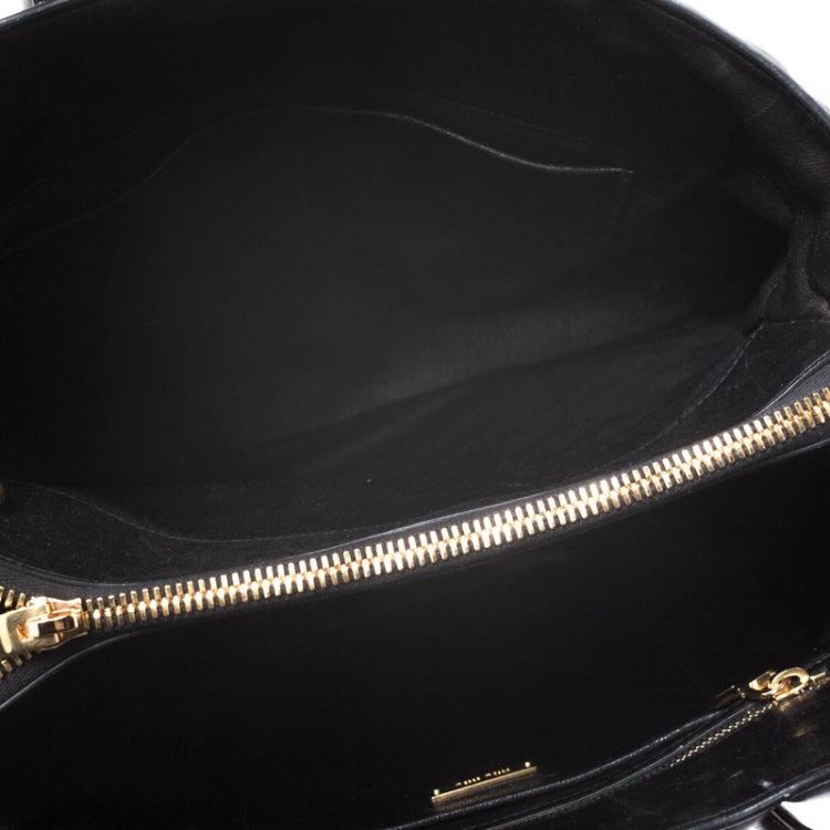 Pre Owned Miu Miu Black Matelasse Leather Biker Tote