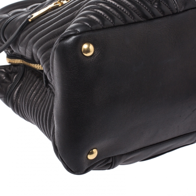 Pre Owned Miu Miu Black Matelasse Leather Biker Tote