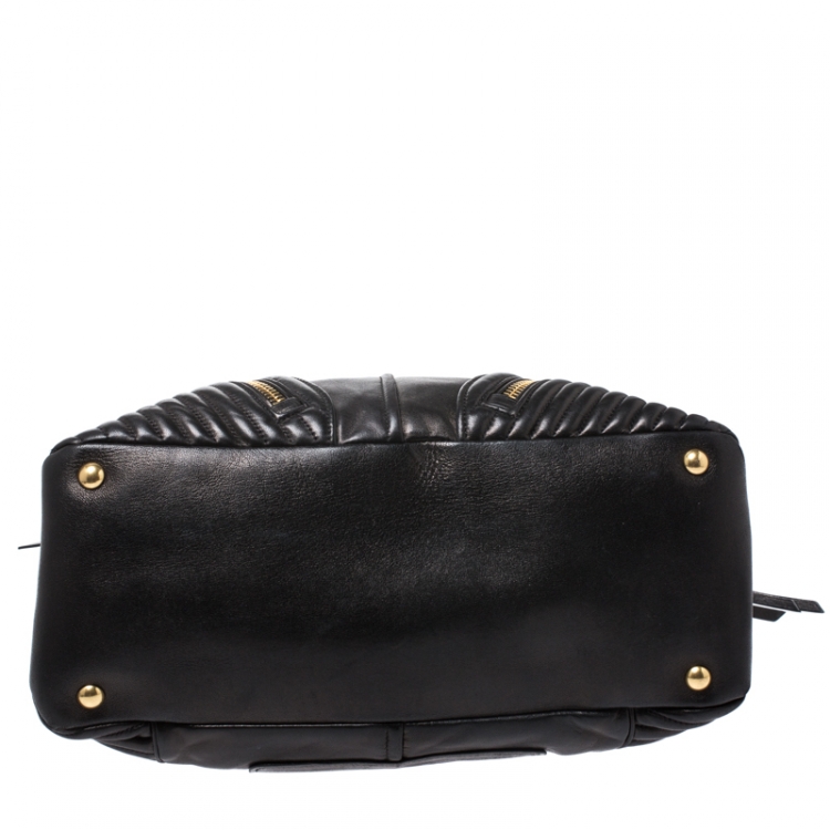 Pre Owned Miu Miu Black Matelasse Leather Biker Tote