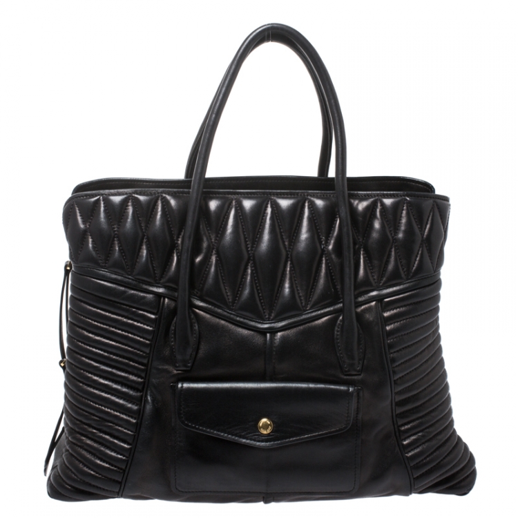 Pre Owned Miu Miu Black Matelasse Leather Biker Tote