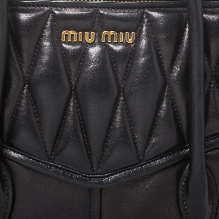 Pre Owned Miu Miu Black Matelasse Leather Biker Tote