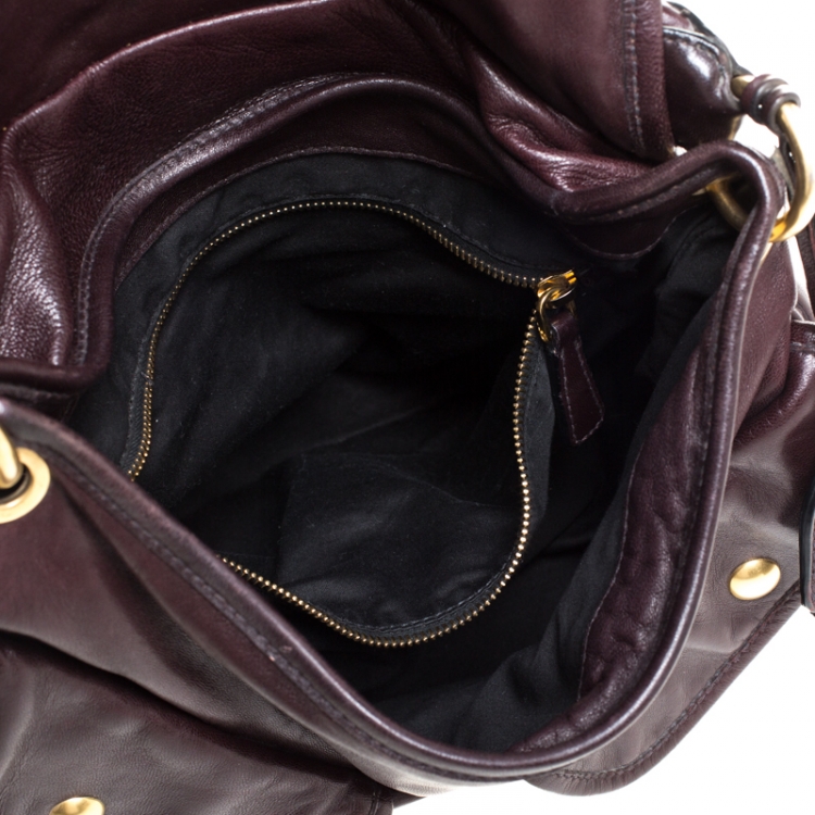 Pre Owned Miu Miu Dark Burgundy Matelasse Leather Coffer Hobo