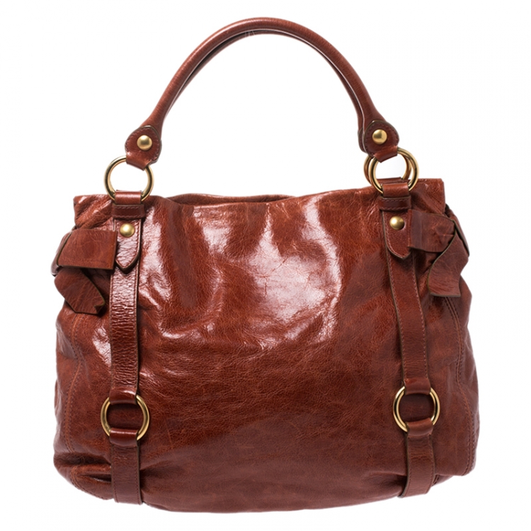 Pre Owned Miu Miu Copper Vitello Lux Leather Hobo