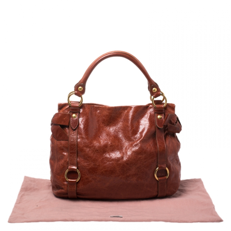 Pre Owned Miu Miu Copper Vitello Lux Leather Hobo