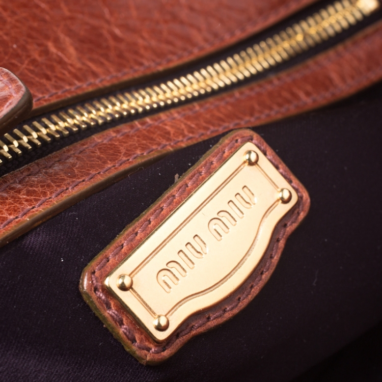 Pre Owned Miu Miu Copper Vitello Lux Leather Hobo