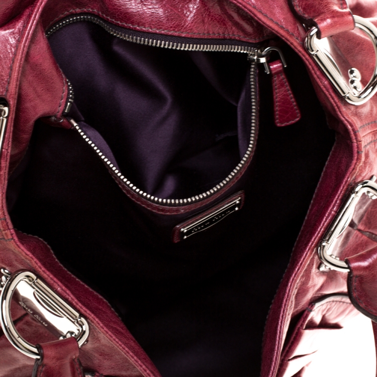 Pre Owned Miu Miu Maroon Crinkled Leather Pleated Tote