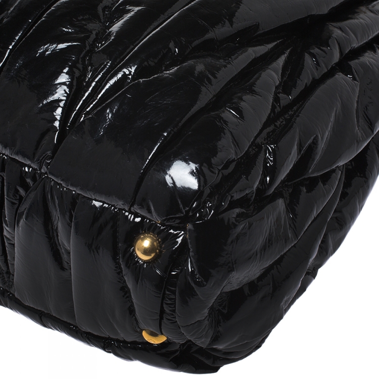 Pre Owned Miu Miu Black Patent Matelasse  Leather Convertble Tote