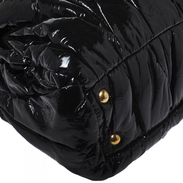Pre Owned Miu Miu Black Patent Matelasse  Leather Convertble Tote