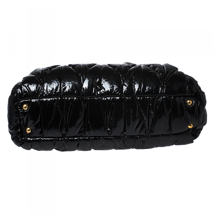 Pre Owned Miu Miu Black Patent Matelasse  Leather Convertble Tote