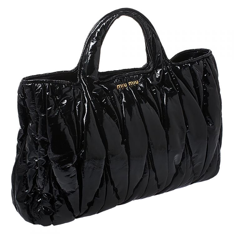 Pre Owned Miu Miu Black Patent Matelasse  Leather Convertble Tote
