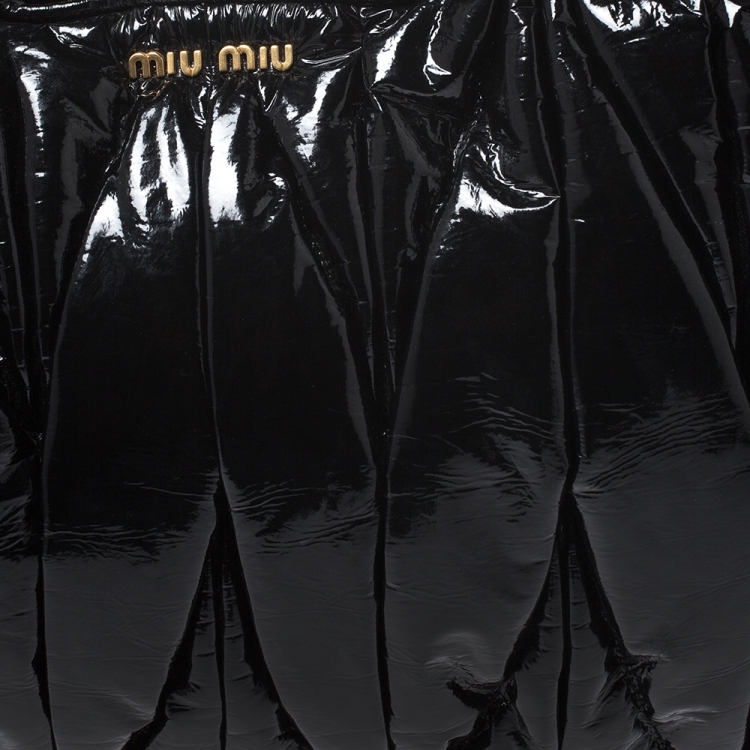 Pre Owned Miu Miu Black Patent Matelasse  Leather Convertble Tote
