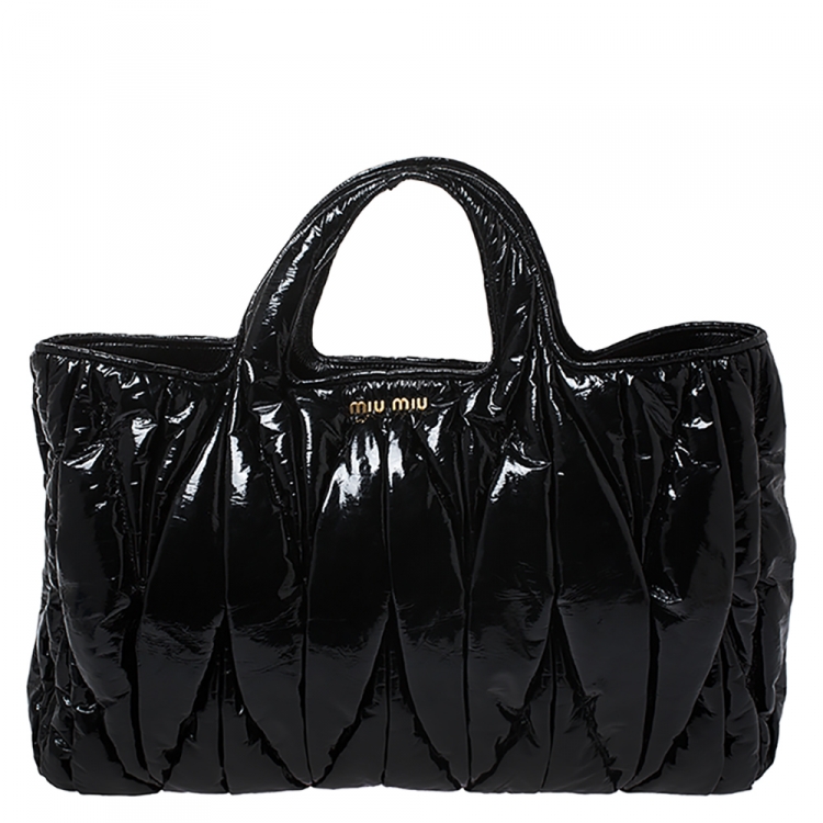 Pre Owned Miu Miu Black Patent Matelasse  Leather Convertble Tote