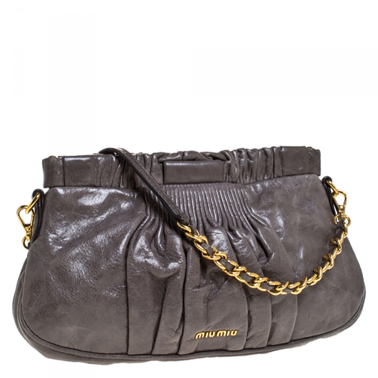 Pre Owned Miu Miu Grey Matelasse Leather Shoulder Bag