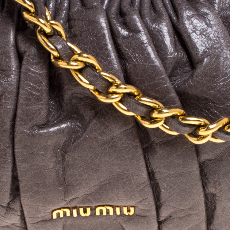 Pre Owned Miu Miu Grey Matelasse Leather Shoulder Bag