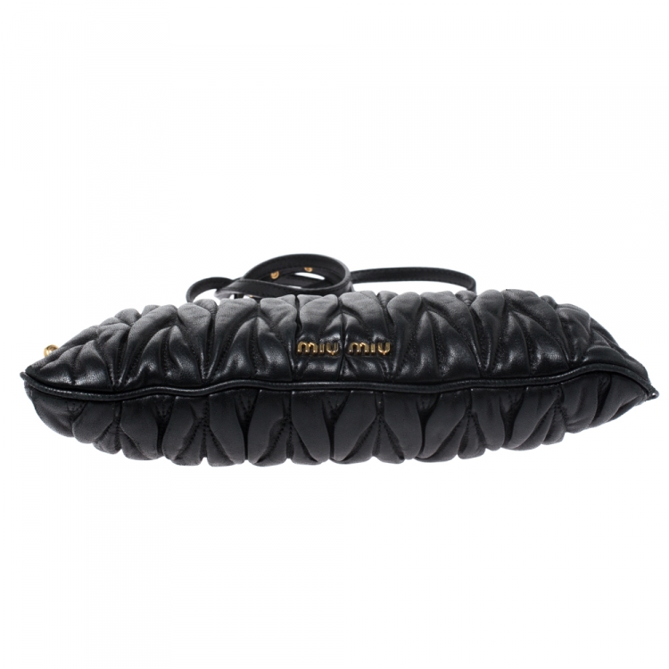 Pre Owned Miu Miu Black Matelasse Leather Crossbody Bag