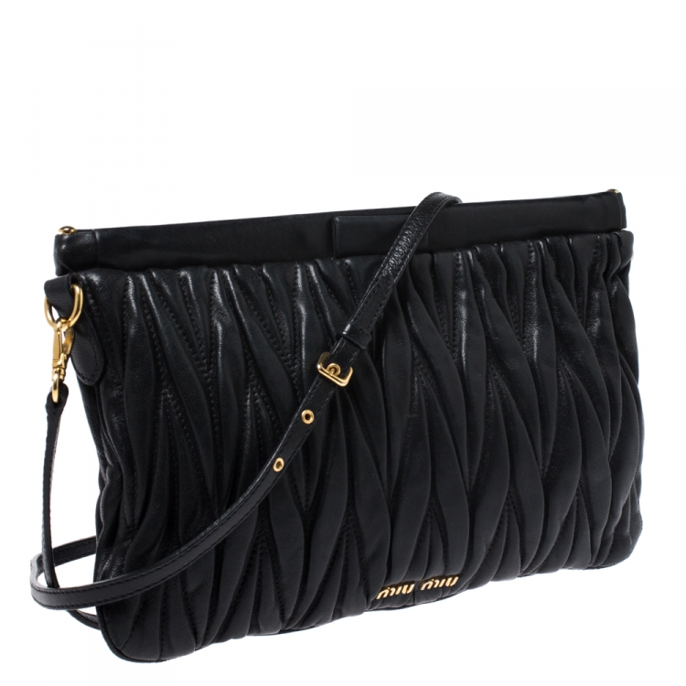 Pre Owned Miu Miu Black Matelasse Leather Crossbody Bag