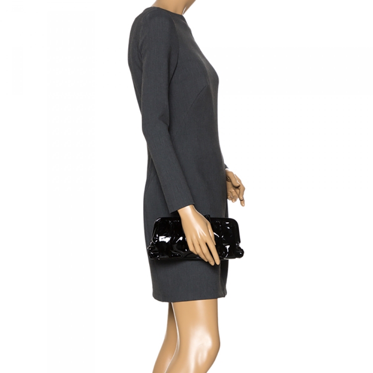 Pre Owned Miu Miu Black Patent Leather Crystal Embellished Clutch