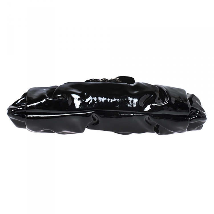 Pre Owned Miu Miu Black Patent Leather Crystal Embellished Clutch