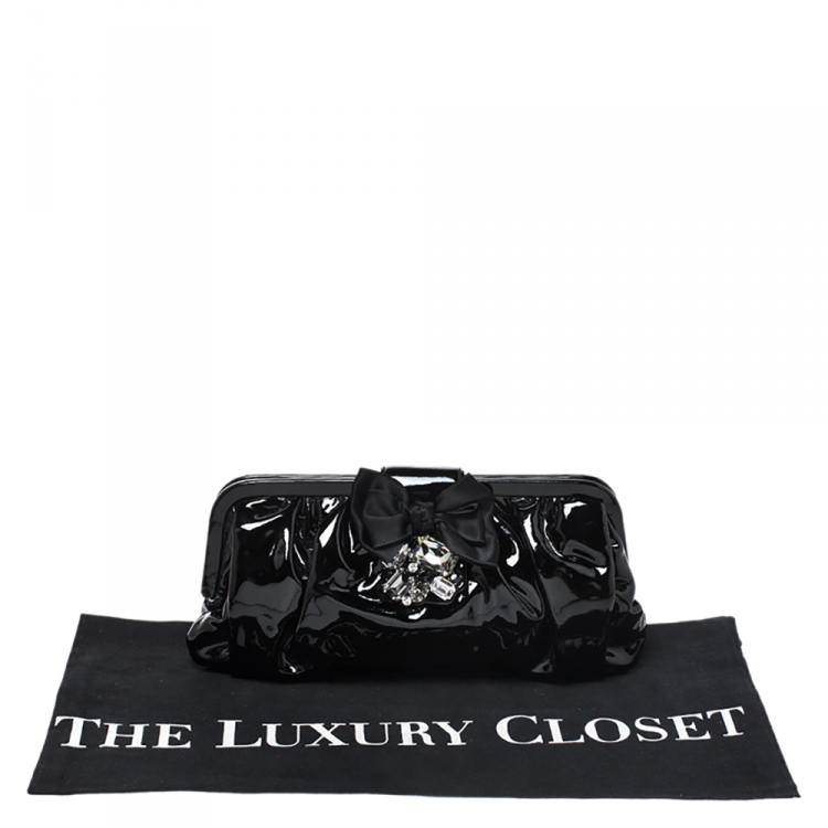 Pre Owned Miu Miu Black Patent Leather Crystal Embellished Clutch