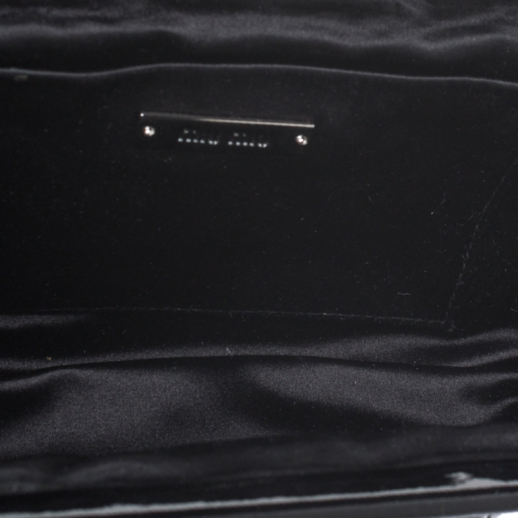 Pre Owned Miu Miu Black Patent Leather Crystal Embellished Clutch