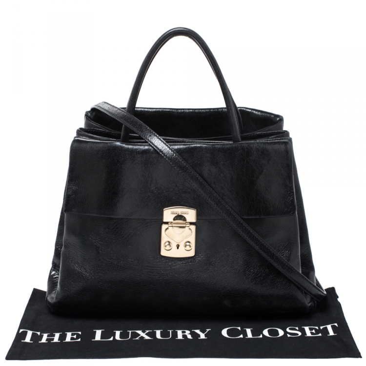Pre Owned Miu Miu Black Glossy Leather Top Handle Bag